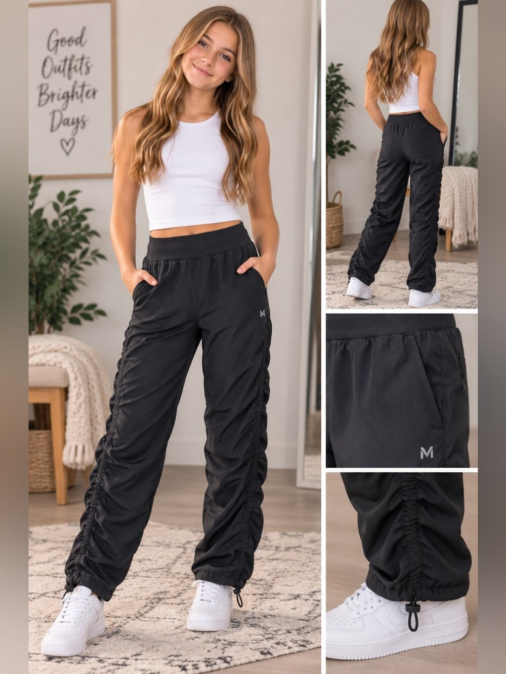 Kyodan Girls Size 14 Black Ruched Active Jogger Pants